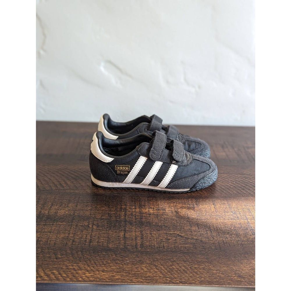 Adidas Dragon Black and White Stripe Double Strap Toddler Shoes - Size 9